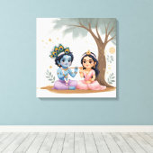 Divine Radha Krishna Canvas Print | Spiritual (Insitu (Houten vloer))
