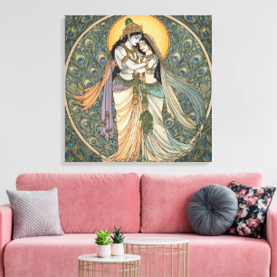 Divine Radhe Krishna Canvas Wandkunst – Spiritueel Afdruk
