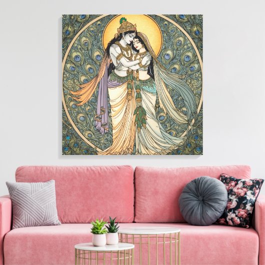 Divine Radhe Krishna Canvas Wandkunst – Spiritueel Afdruk (Insitu (Woonkamer))