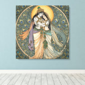 Divine Radhe Krishna Canvas Wandkunst – Spiritueel Afdruk (Insitu (Houten vloer))