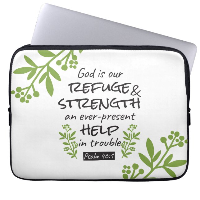 Divine Refuge - Psalm 46:1 voor Spiritueel Comfort Laptop Sleeve (Voorkant)