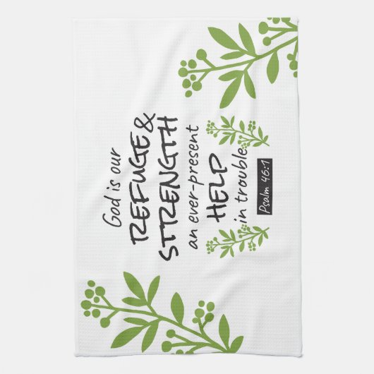 Divine Refuge - Psalm 46:1 voor Spiritueel Comfort Theedoek (Verticaal)