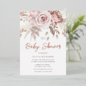 Divine Roos Gold Blush Floral Baby shower Folie Uitnodiging (Staand Voorkant)