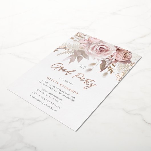 Divine Roos Gold Blush Floral Gradual Party Folie Uitnodiging (Gedraaid)