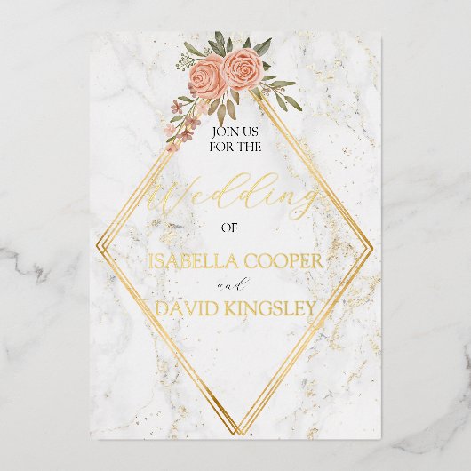 Divine Roos Gold Blush Floral I Wedding Invitation Folie Uitnodiging (Voorkant)