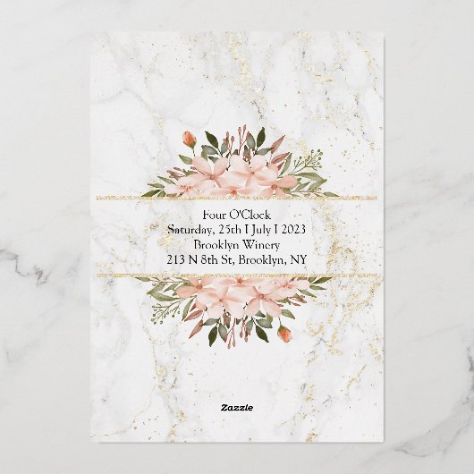 Divine Roos Gold Blush Floral I Wedding Invitation Folie Uitnodiging (Achterkant)