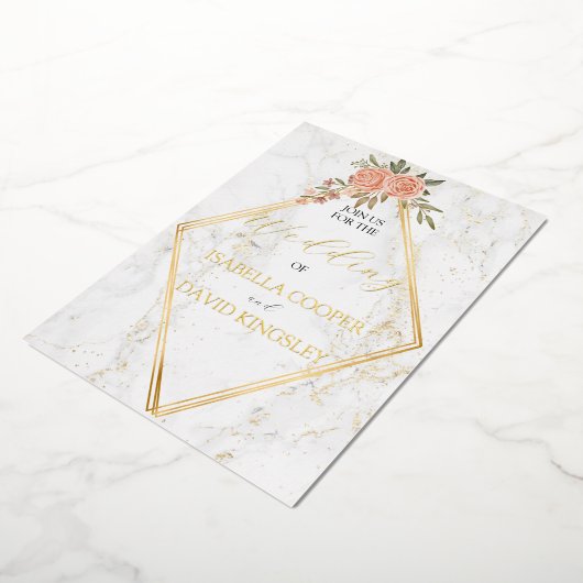 Divine Roos Gold Blush Floral I Wedding Invitation Folie Uitnodiging (Gedraaid)