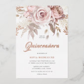 Divine Roos Gold Blush Floral Quinceanera Folie Uitnodiging (Voorkant)