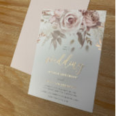 Divine Roos Gold Blush Floral Wedding Folie Uitnodiging