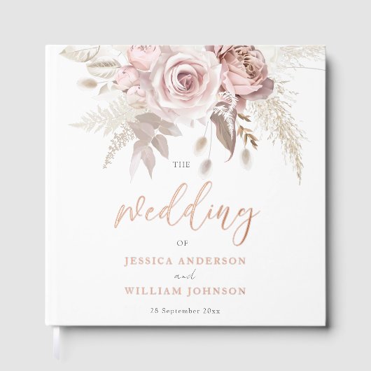 Divine Roos Gold Blush Floral Wedding Gastenboek (Voorkant)