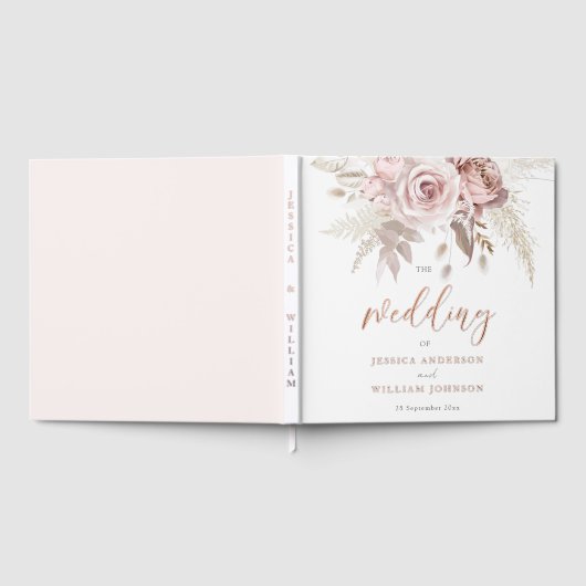 Divine Roos Gold Blush Floral Wedding Gastenboek (Volledig)