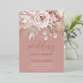 Divine Roos Gold Dusty Roos Floral Wedding Folie Uitnodiging (Staand Voorkant)