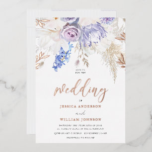 Divine Roos Gold Paars Lavender Floral Wedding Folie Uitnodiging