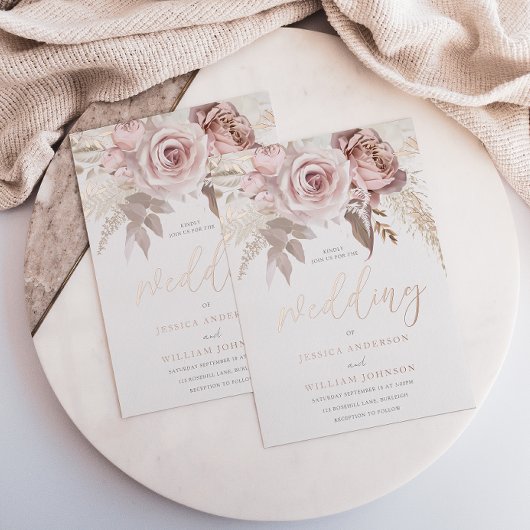 Divine Roos Gold Trending Modern Blush Bruiloft Folie Uitnodiging