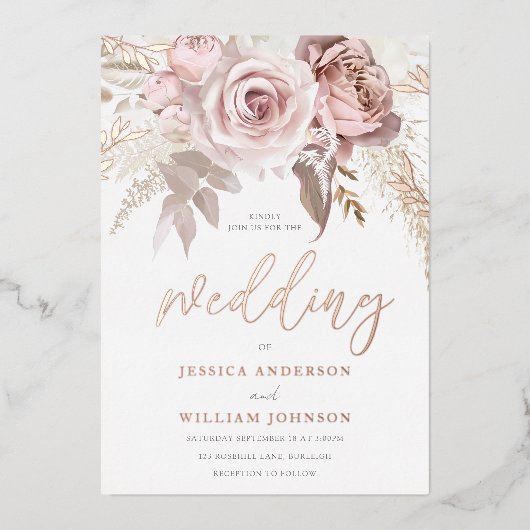 Divine Roos Gold Trending Modern Blush Bruiloft Folie Uitnodiging (Voorkant)
