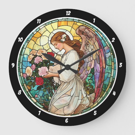 Divine Roos Radiance Glas in lood Angel Wall Grote Klok (Voorkant)