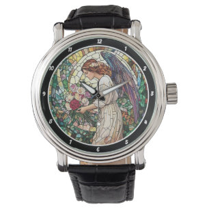 Divine Rozen Tuin Glas-in-Lood Engel Wand Horloge