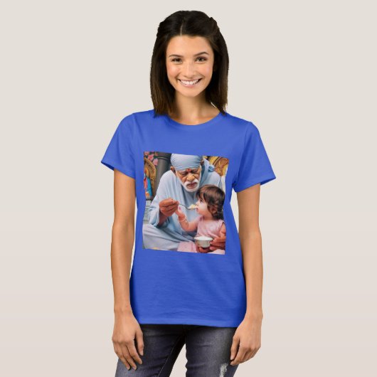 Divine Serenity: Sai Baba Waterverf T-shirt (Voorkant volledig)
