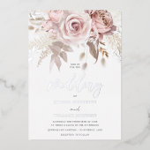 Divine Silver Foil & Blush Floral Wedding Folie Uitnodiging (Voorkant)