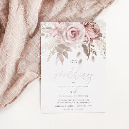 Divine Silver Foil & Blush Floral Wedding Folie Uitnodiging