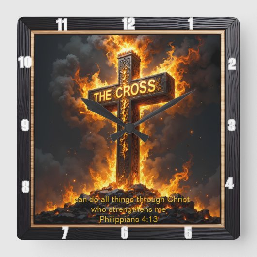 Divine Strength The Cross Philippians 4:13 Verse Vierkante Klok (Voorkant)