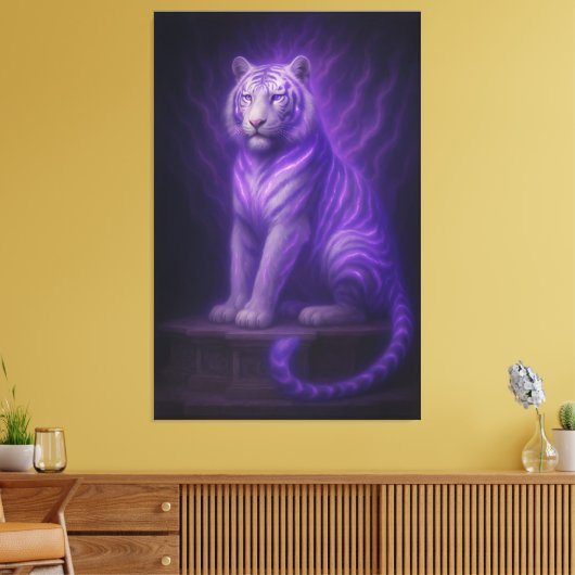 Divine Temple White Tiger – Purple Lightning Celes Canvas Afdruk (Insitu (Woonkamer))