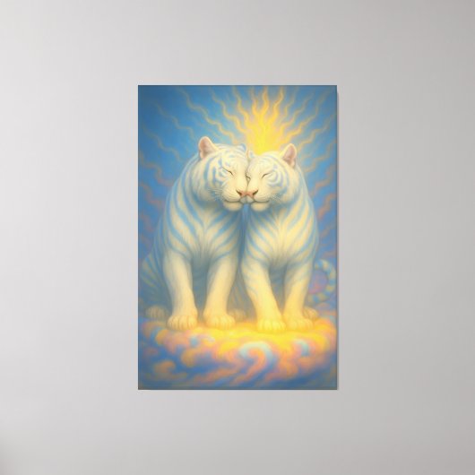 Divine Twin White Tigers – Sacred Love & Celestial Canvas Afdruk (Voorkant)