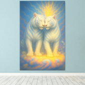 Divine Twin White Tigers – Sacred Love & Celestial Canvas Afdruk (Insitu (Houten vloer))