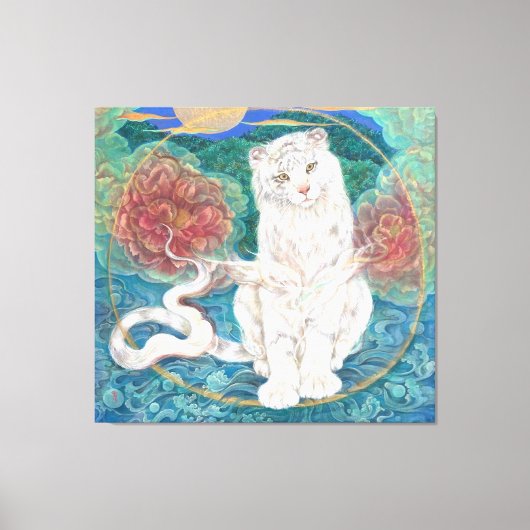 Divine White Tiger of the Moonlit Ring Canvas Afdruk (Voorkant)