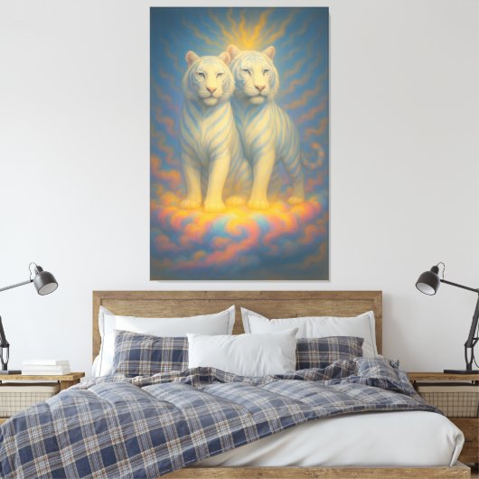 Divine White Tiger Royals – Twin Guardians of the Canvas Afdruk (Insitu (Slaapkamer))