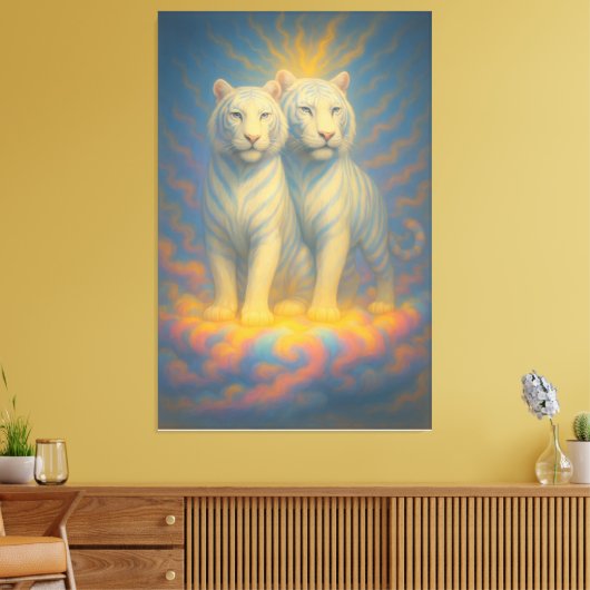 Divine White Tiger Royals – Twin Guardians of the Canvas Afdruk (Insitu (Woonkamer))