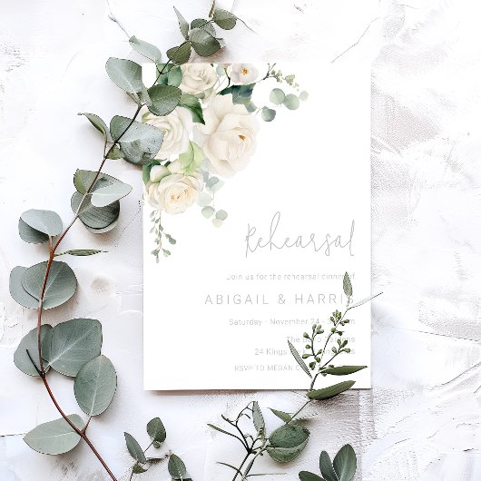 Divine Witte Rozen & Sage Bruiloft repetitie diner Kaart