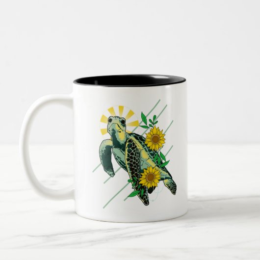 Divine Zee Turtle Sunflower Tweekleurige Koffiemok (Links)