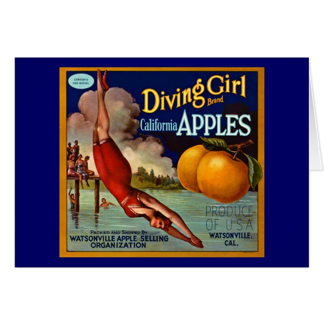 Diving Girl Apples - Etiket voor  fruitkratten (Voorkant Horizontaal)