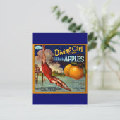 Diving Girl Apples - Etiket voor  fruitkratten Briefkaart (Staand voorkant)