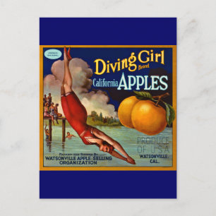 Diving Girl Apples - Etiket voor fruitkratten Briefkaart