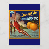 Diving Girl Apples - Etiket voor  fruitkratten Briefkaart (Voorkant)