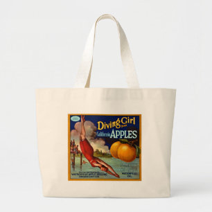 Diving Girl Apples - Etiket voor  fruitkratten Grote Tote Bag