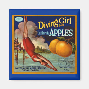 Diving Girl Apples  Fruit Crate Label Magneet