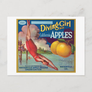 Diving Girl  Apples Label Briefkaart