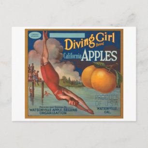 Diving Girl Brand California Apples Fruit Crate La Briefkaart