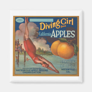 Diving Girl Brand California Apples Fruit Crate La Magneet