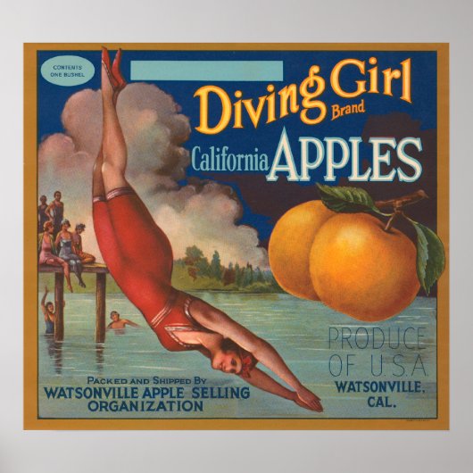 Diving Girl California Apples Poster (Voorkant)