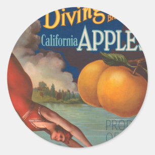 Diving Girl California Apples Ronde Sticker