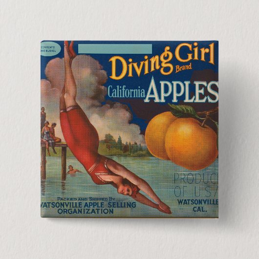 Diving Girl California Apples Vierkante Button 5,1 Cm (Voorkant)