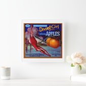 Diving Girl California Apples Vierkante Klok (Huis)