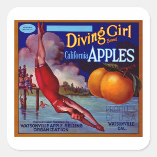 Diving Girl California Apples Vierkante Sticker