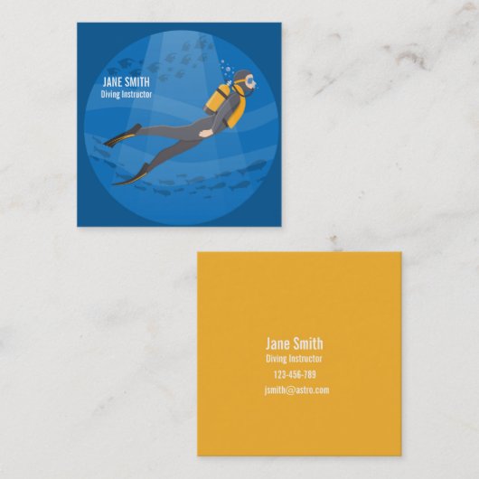 Diving Instructor deep zee duikbedrijf Vierkante Visitekaartje (Voorkant / Achterkant)