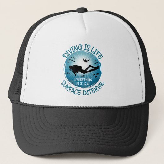 Diving is Life Funny Surface Interval Trucker Pet (Voorkant)