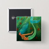 Diving Mermaid Vierkante Button 5,1 Cm (Voorkant /achterkant)